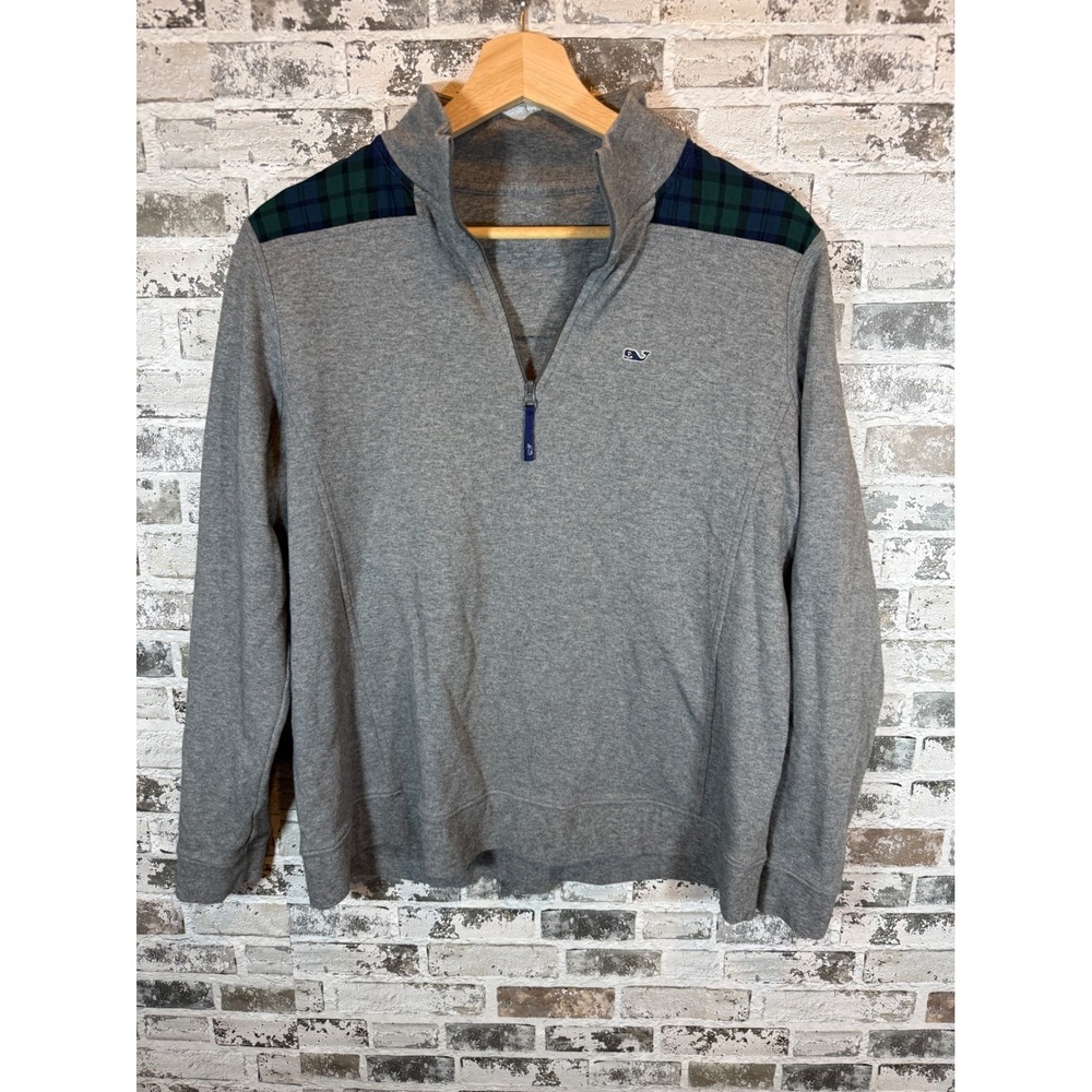 Vineyard Vines Quarter Zip Pullover Mens Large Gray Plaid Shoulder